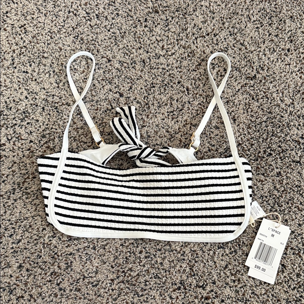 L*Space Black and White Striped Bikini Top
